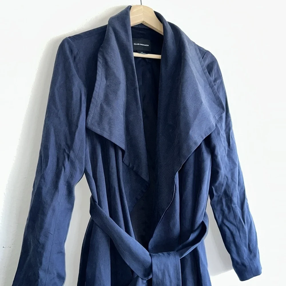 Club Monaco Gideon Navy Blue Draped Trench Coat Sz. S - Picture 5 of 11